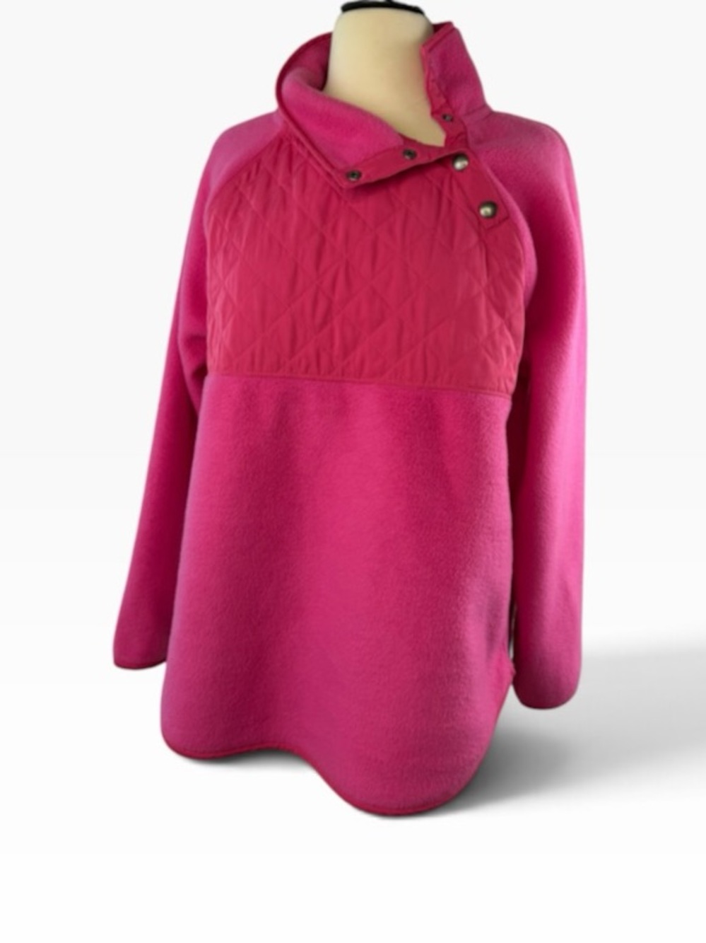 J. Crew Fleece Pullover Jacket Hot Pink Quilted M Snap Collar - Picture 14 of 15